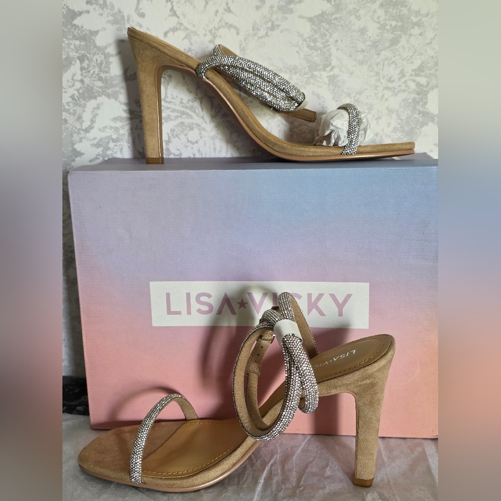Chic Tan and Silver Heels with Elegant Sparkle